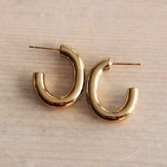 Stainless steel oval statement earring - goud