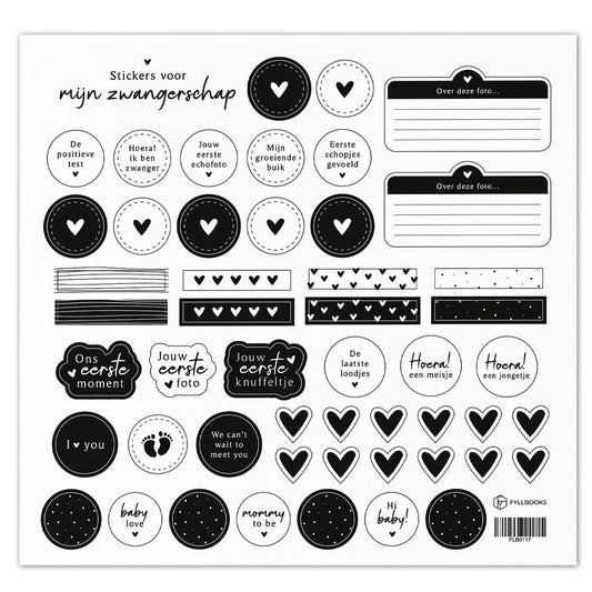 Fyllbooks Stickervel Mijn zwangerschap - Set 1 - Zwart-wit