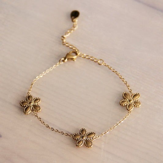 Edelstalen armband met 3 bloemen – goud
