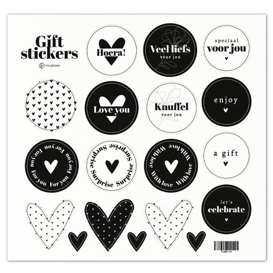 Fyllbooks Stickervel Gift stickers - Zwart-wit